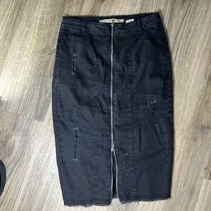 Distressed black denim skirt, size small